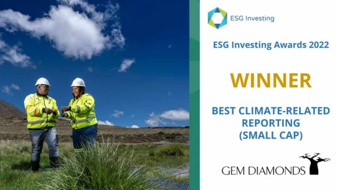 Gem Diamonds Wins Best Climate-Related Reporting (Small Cap) Award at ESG Investing Awards 2022