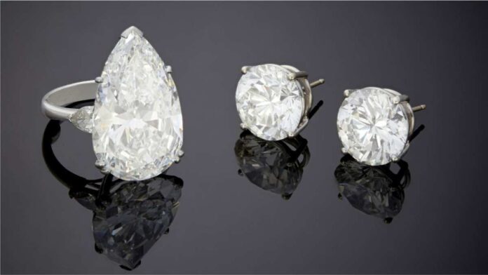 John Moran's 25.80-carat diamond ring and the pair of earrings