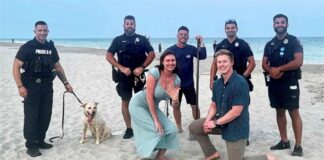 Girlfriend loses engagement ring on beach, police dog and officers help